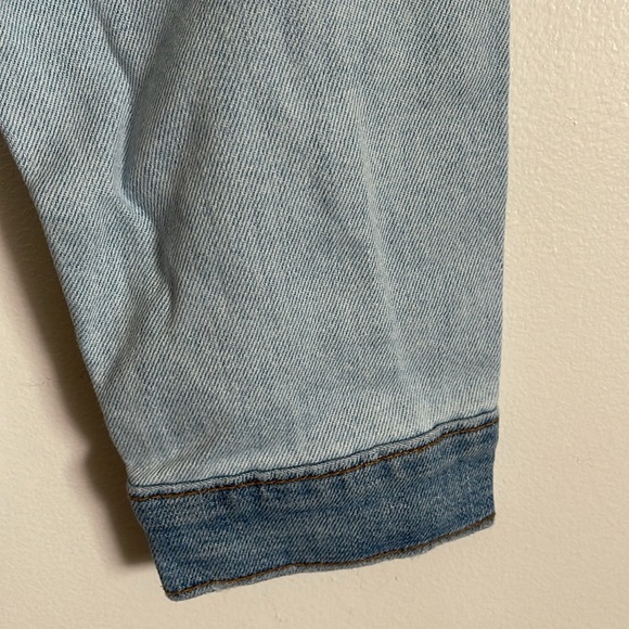 JONATHAN SIMKHAI STANDARD Mirage Patchwork Distressed Denim Blue Jean Jacket - Picture 9 of 17